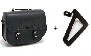 Leather saddlebag CUSTOMACCES SANT LOUIS black left, with metal base left side and left fitting kit