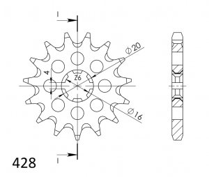 Front sprocket SUPERSPROX CST-416:13 13T, 428